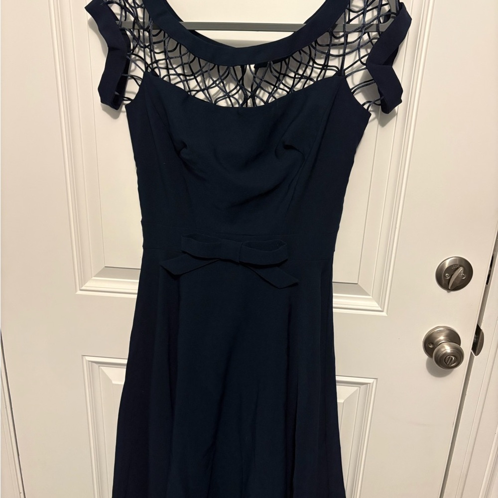 Bettie Page Midnight Blue Dress with Lattice Neckline